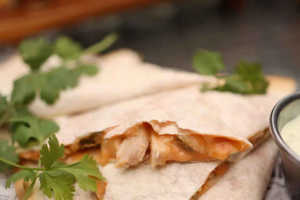 Cheesy honey-chilli chicken quesadilla