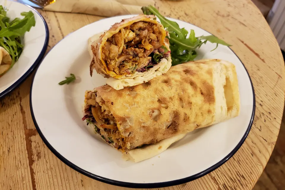 Chicken shawarma wrap with garlic yogurt sauce